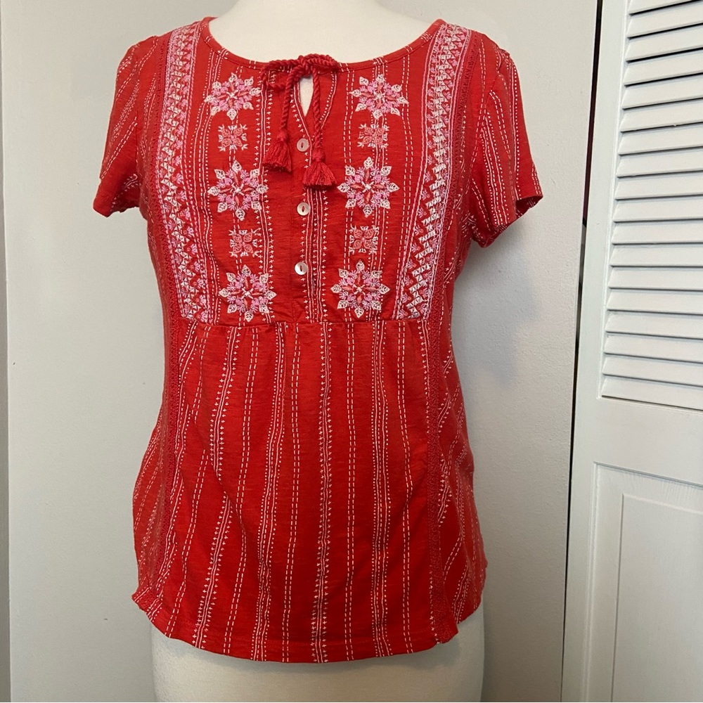Beautiful Boho Embroidered Red Detailed Top